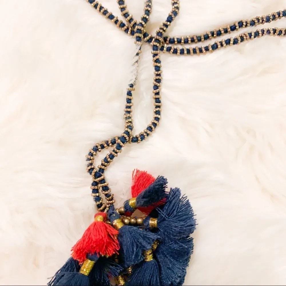 Red and Blue Long Tassel Necklace